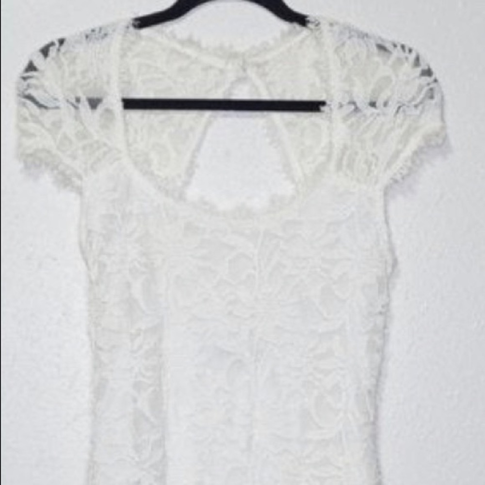 Jump Apparel White Lace Dress Knee Length Cap Sleeve